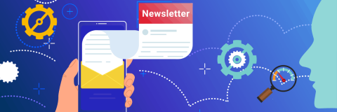 newsletter appearing out of a mobile phone