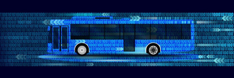 bus with binary code over the top