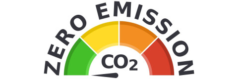 multicoloured fuel gauge on empty with Zero Emission CO2 text