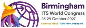 Logo of yellow bull on wireframe world with Birmingham ITS World congress - Connected Ideas, Transform Transport